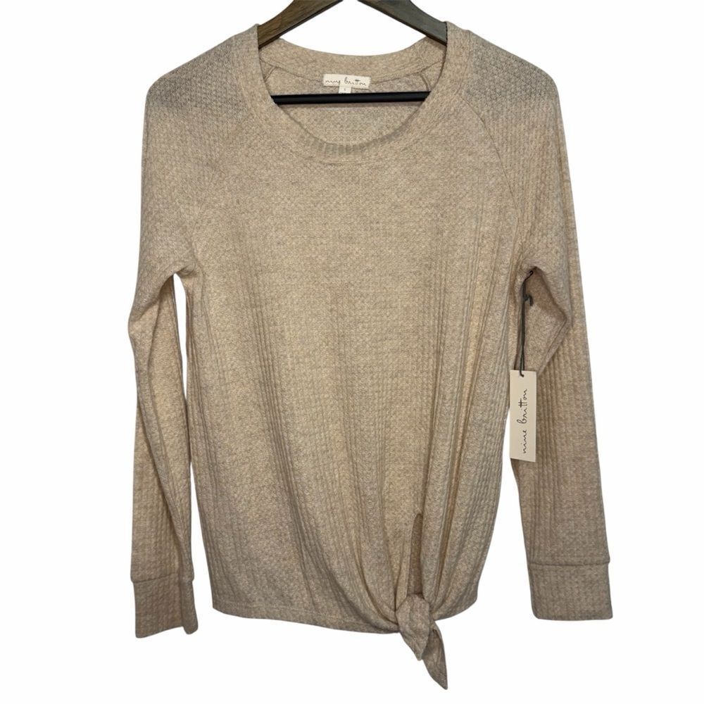 NWT Stitch Fix Nine Britton Billie Brushed Knit Tie Front Top size Small Beige
